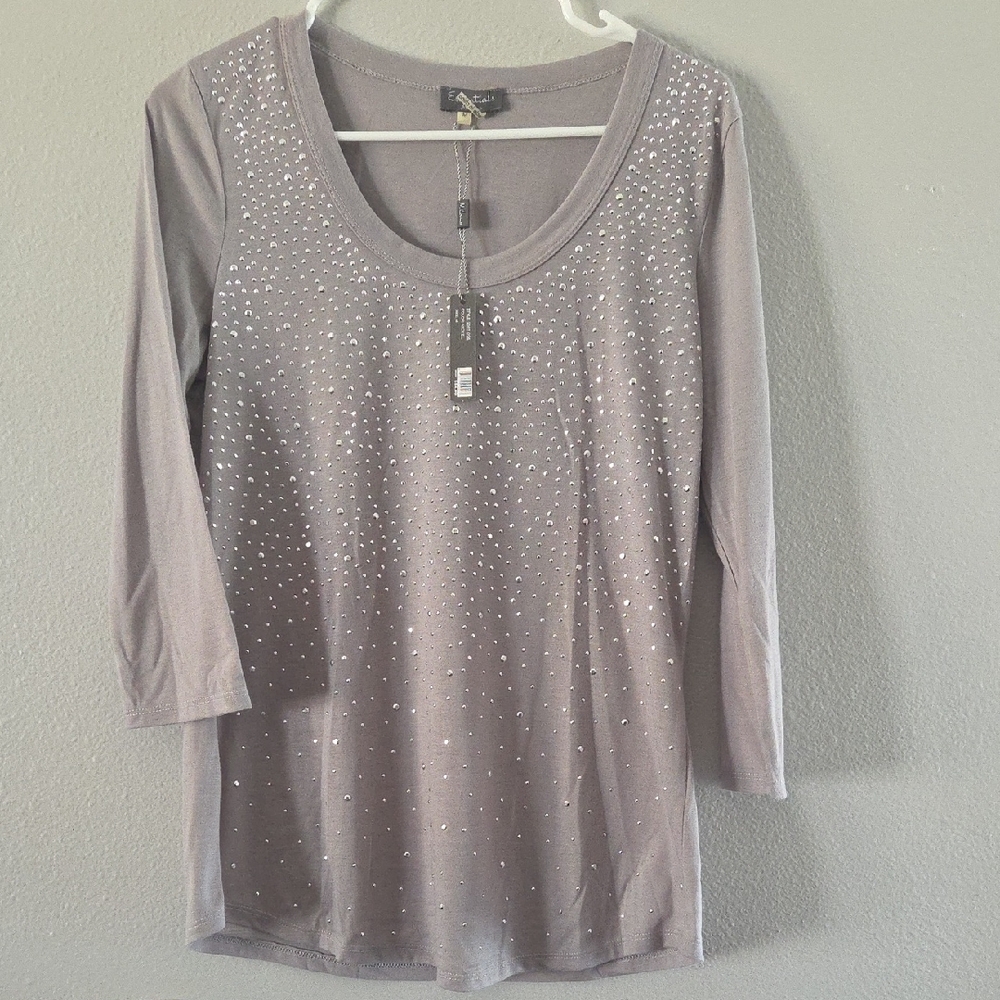Essentials Milano 3/4 Sleeve Top with Stud Accents